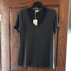 La Miel slate grey rare short sleeve viscose blend raw hem t shirt size Medium